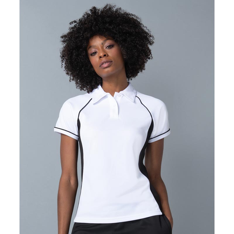 Women's piped performance polo - Black/White S